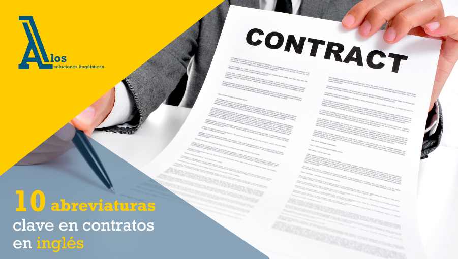 Contrato legal en inglés con abreviaturas resaltada