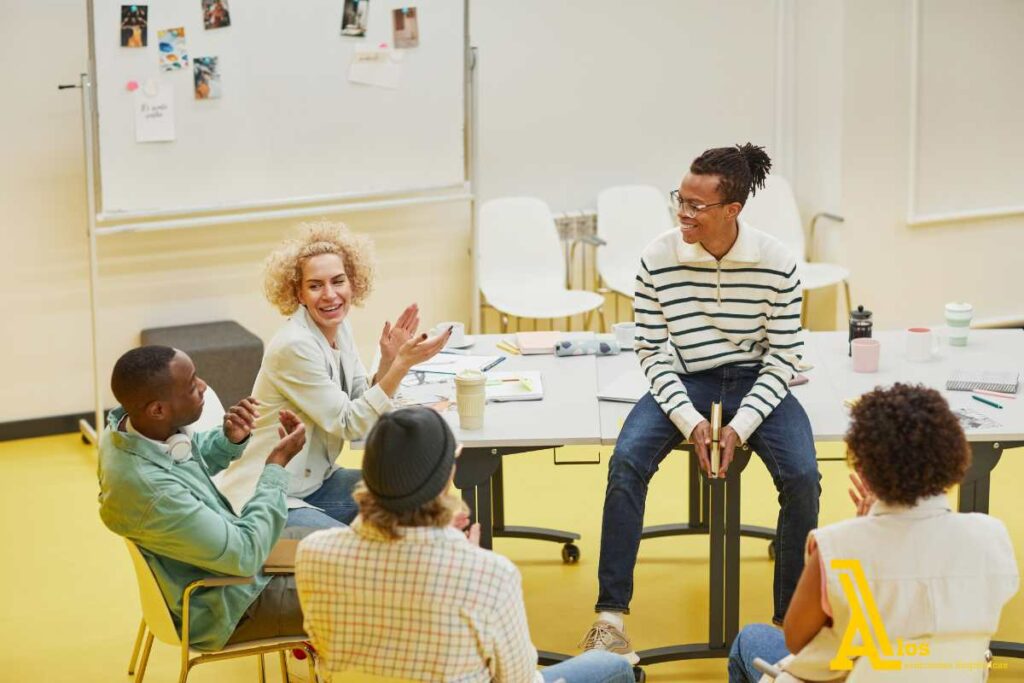 Grupo de personas hablando en otro idioma – importancia de la práctica con hablantes nativos.