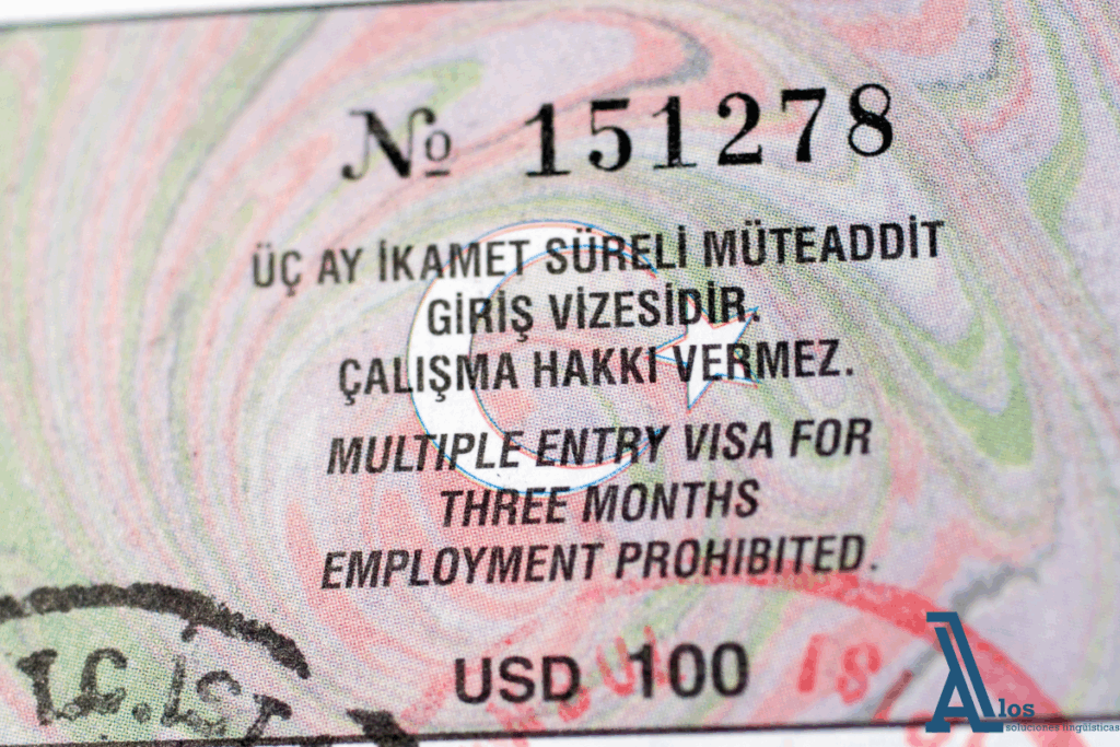 Ejemplo de visado turístico para Turquía con validez de 3 meses y prohibición explícita de realizar actividades laborales