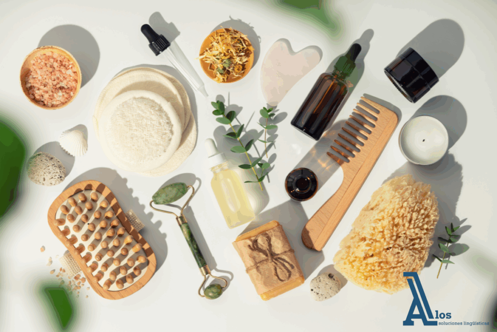 Varios productos de cosmética organizados estéticamente. 