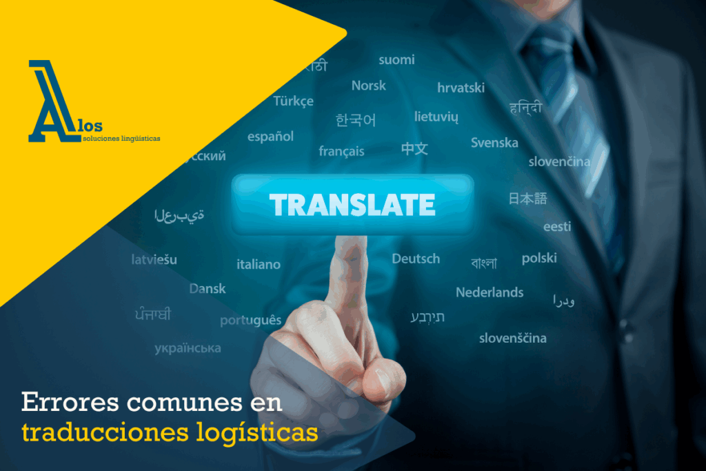 Persona tocando un botón digital de "Translate" rodeado de nombres de idiomas.