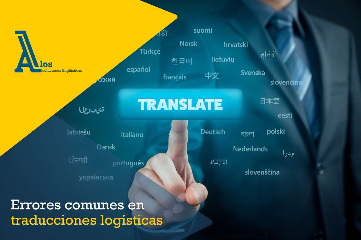 Persona tocando un botón digital de "Translate" rodeado de nombres de idiomas.