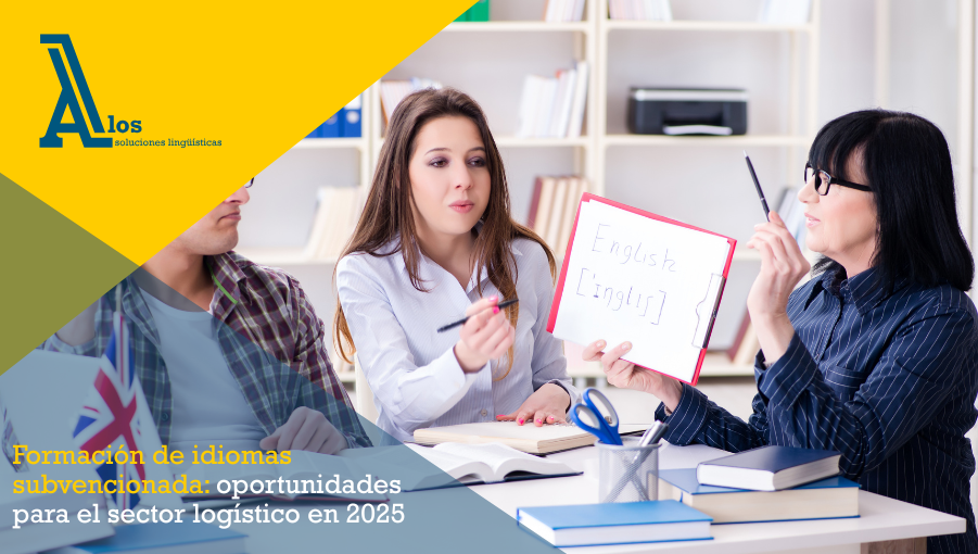 Empleado recibiendo formación en inglés en una empresa logística como parte de un programa de idiomas subvencionado