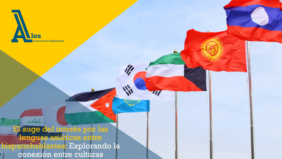 Banderas de países de Asia incluyendo Japón y Corea del Sur, representando el aprendizaje de idiomas asiáticos