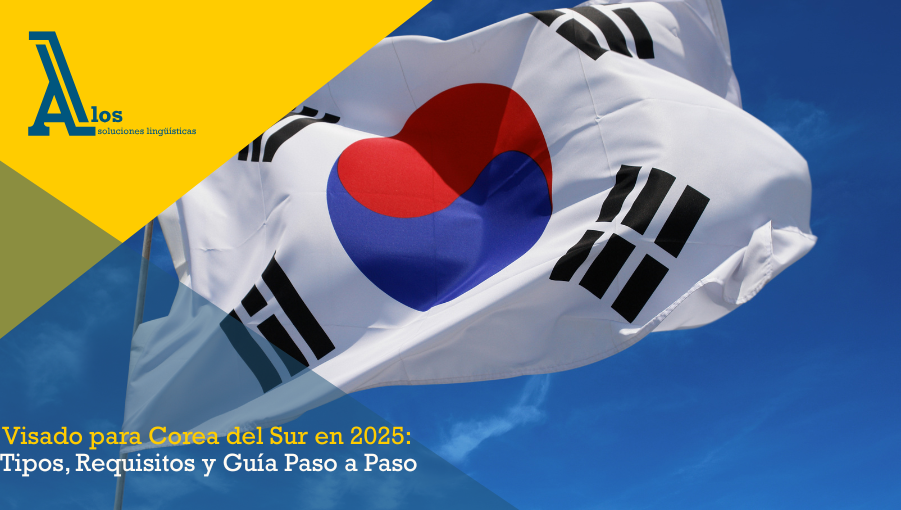 Bandera de Corea del Sur ondeando al viento sobre un cielo claro, simbolizando bienvenida y apertura internacional.