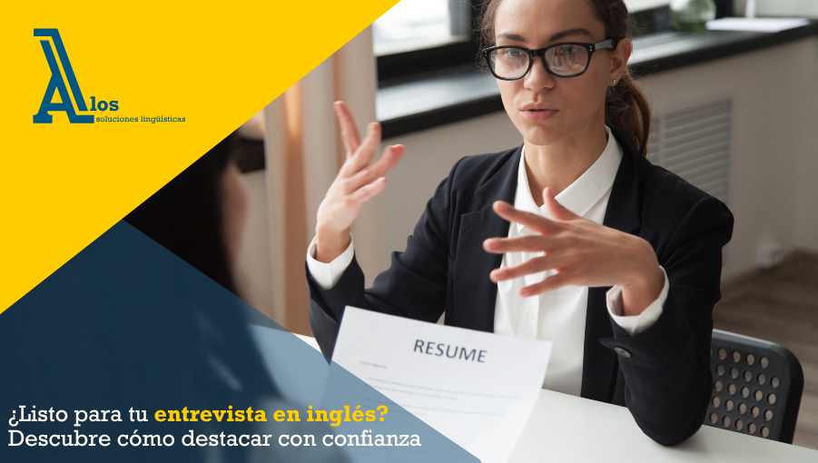 Candidato preparado respondiendo una entrevista de trabajo en inglés con confianza