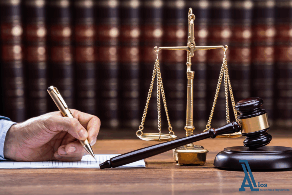 Firma de contrato con balanza y mazo judicial: traducción contratos evitar ambigüedades