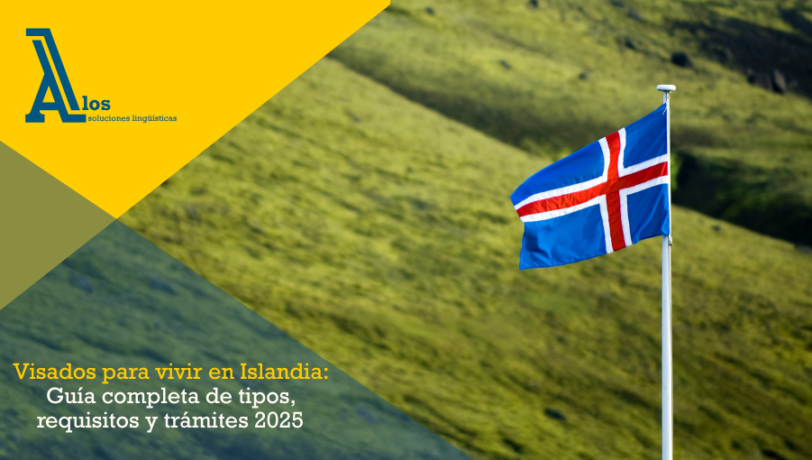 Bandera de Islandia clavada en un prado verde bajo cielo despejado