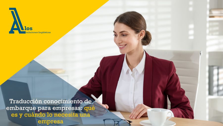 Profesional trabajando con traducción conocimiento de embarque en contexto empresarial